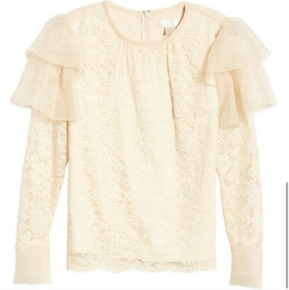 Rachel Parcell Lace Flutter Sleeve Beige Top Small - Picture 3 of 8